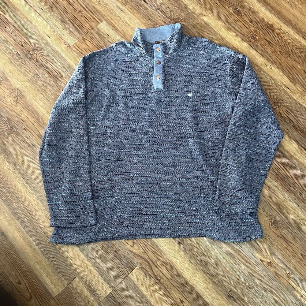 Southern Marsh Sweater Men XL 1/4 Snap Button Knit Purple Blue